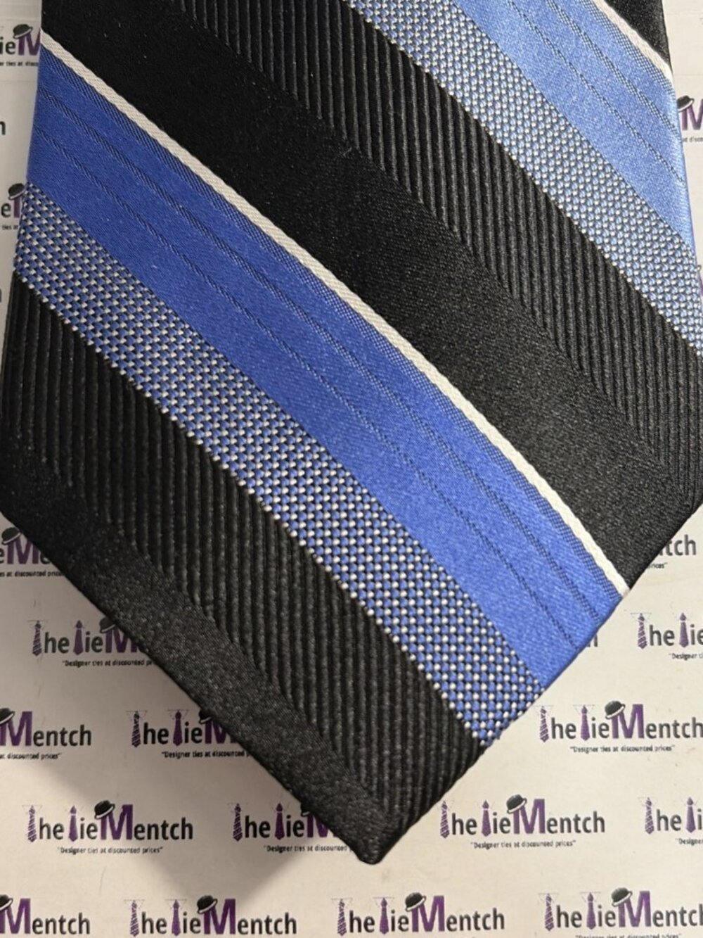 MICHAEL KORS Silk Black & Blue Striped Tie 3.5”(New-Minor Flaws)